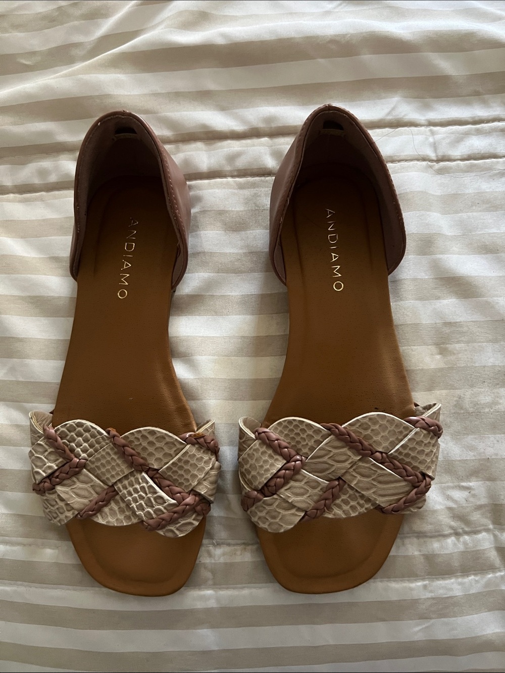 Women's Beige and Blush Braided Slide Sandals
